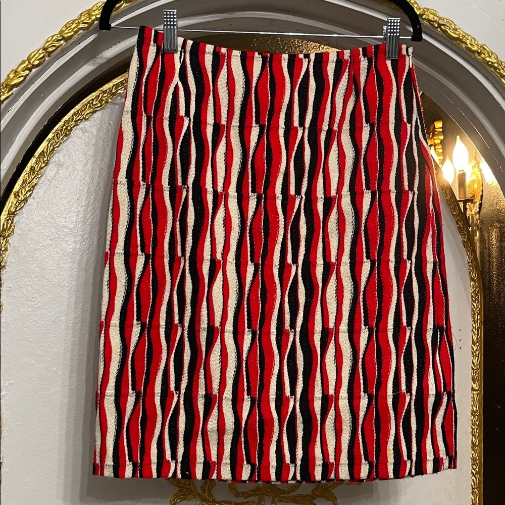 Tocca Couture Textured Stripe Skirt Red/Black/Cream Size 4 | Made in USA